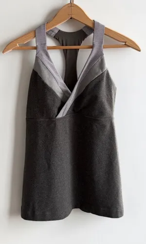 Lululemon Racerback Tank Top Gray Heather Striped‎ Trim Built In Bra Womens - 10 thumbnail 1