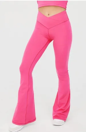 Aerie Hot Pink Crossover Flare Leggings thumbnail 1