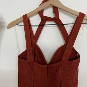 House of CB Cypresa Rust Lurex Collar Strap Jumpsuit Women’s Size XS thumbnail 7