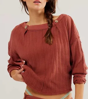 NEW Free People Intimately Womens Shirt Good Feels Pullover Chutney Size Small thumbnail 1