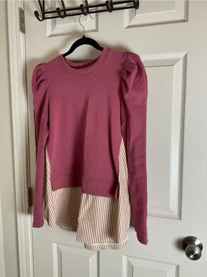 Maeve by Anthropologie Mixed Media Puff Sleeve Sweatshirt Medium thumbnail 2