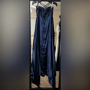 Blue Ruched Backless Spaghetti Strap Gown Size 6 thumbnail 5