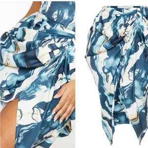 PrettyLittleThing-1939 Women's Blue Marble Print Sleeveless Midi‎ Skirt US 14 thumbnail 3