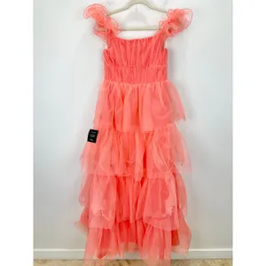 Lulus Tulle For Love Coral Pink Mesh Tulle Tiered Ruffled Maxi Dress Medium NWT thumbnail 9