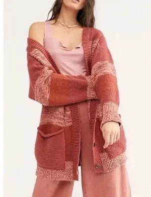 Free People Southport Beach Cardigan Sweater Pink Stripe Boho XS thumbnail 6