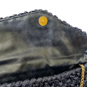 Vintage Navy Blue Woven Straw Envelope Clutch Purse Shoulder Bag thumbnail 9