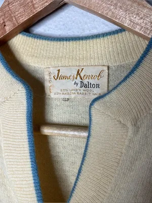 60s Vintage Wool Angora Butter Yellow Blue Bird Knit Cardigan Cottagecore Twee thumbnail 11