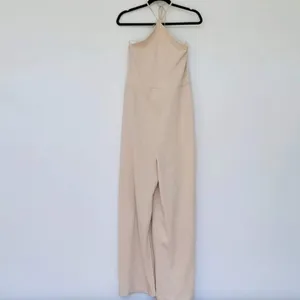 Zara Halter Ruffle Back Wide Leg Jumpsuit Beige Size Small Cotton Stretchy NWT thumbnail 5