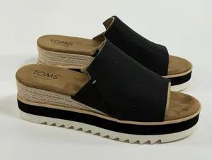 TOMS Size-8 Womens Diana Mule Platform Wedge Espadrille Black Casual Sandals thumbnail 1