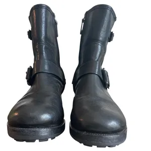 Tory Burch Chrystie Moto Boots Black Leather Buckle Lug Sole 8.5 thumbnail 3