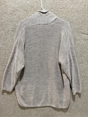 Neutral knit silk linen cardigan open front minimalist marled made in italy Flaw thumbnail 11