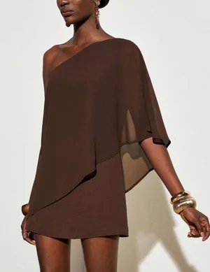 One Shoulder Cape Poncho Short Dress/Shirt thumbnail 1