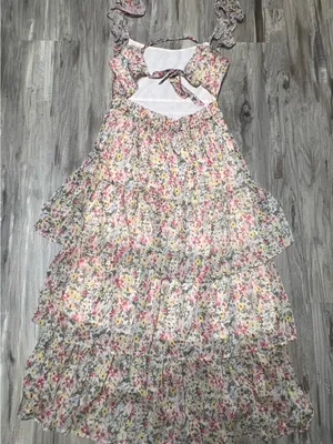 ASTR the Label Cassis Ruffle Maxi Dress Taupe Multi Floral Size Small thumbnail 5