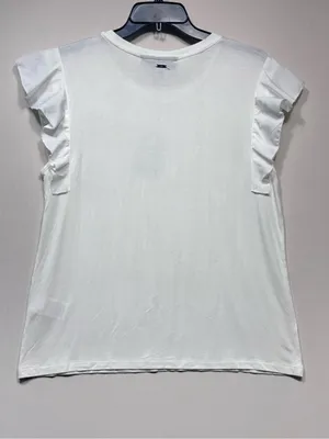 DKNY White Flutter/Ruffle Sleeve crew neck T-Shirt, thumbnail 6