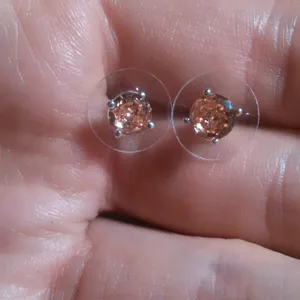 Simulated Champagne Diamond Stainless Steel Solitaire Stud Earrings thumbnail 12