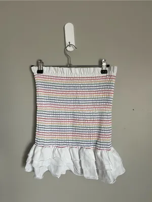 DO+BE White Smocked Mini Skirt with Multicolor Stripe Detail Sz S thumbnail 2