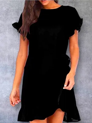Women’s Ruffled Wrap Little Black Dress, Size M thumbnail 1