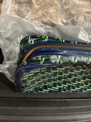 Tory Burch Rain Boot Large Cosmetic Case Bag Navy Galoshes 416 Blue Green NWT thumbnail 6
