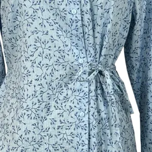 Liz Claiborne Medium Top Floral Button-Up Long Sleeves Lightweight Side Tie Blue thumbnail 3