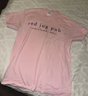 Red Jug Pub Cortland NY Pink Logo Tee thumbnail 1