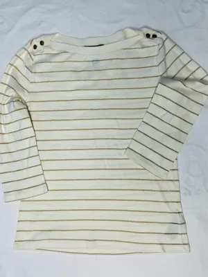 Lauren Ralph Lauren White and Gold Metallic Striped Boatneck Top thumbnail 11