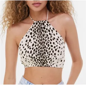 Bershka Black White Spot Satin Backless Halter Top Exposed Back Sz M Party Beach thumbnail 1
