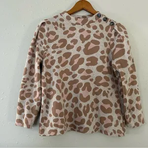 Ann Taylor Factory Crew Neck Cream Pink Animal Print Sweater Sweatshirt Medium thumbnail 1