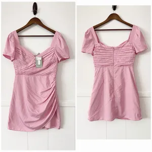 H&M Pink Ruched Puff Sleeve Mini Dress S Cottagecore Coquette Romantic thumbnail 7