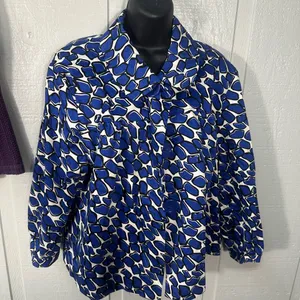 Sandro Blue and White Print Women’s Big Button  Blazer Size 1X EUC thumbnail 3