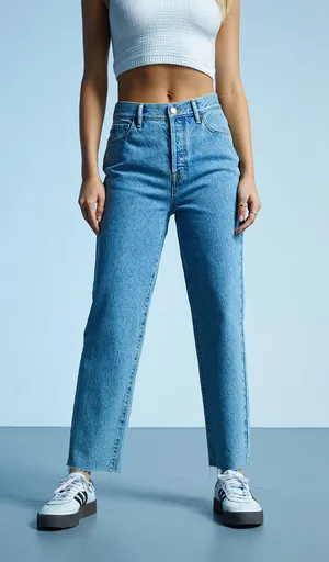 PacSun Medium Blue High Waisted Straight Leg Jeans thumbnail 1
