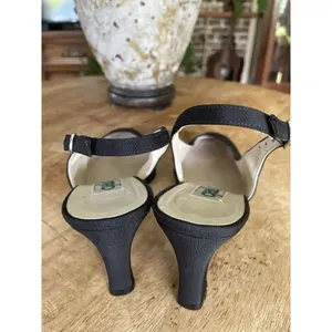 GALO Italy Black Slingback Heels 37.5 | Pointed Toe Leather Sole Dressy thumbnail 4