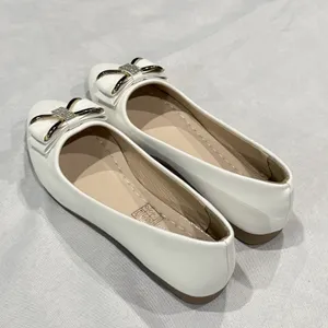 New Women’s White Golden leather Flat Heel Comfort Shoes Pumps Casual Slip thumbnail 5