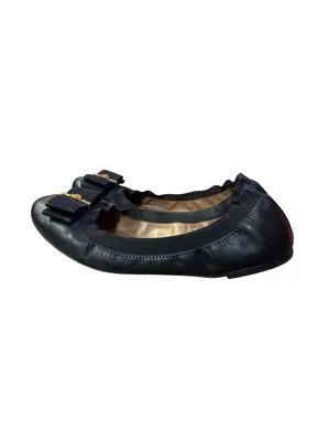 Tory Burch Black Leather Ballet Flats Gold Logo Women's Size 8.5 Used and Box thumbnail 5