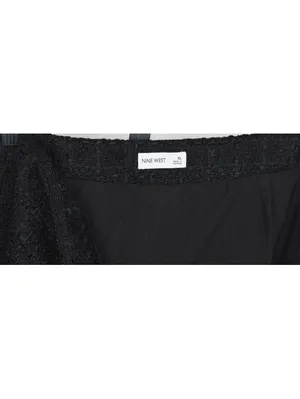 Nine West Black Tweed Boucle Mini Skirt XL Gold Button Zip Career Chic thumbnail 3