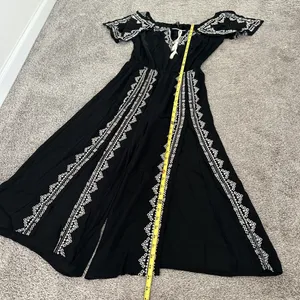 Lulus Black Jumpsuit with Off White Embroidery and Tassel thumbnail 5