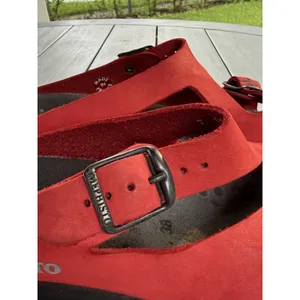 Mephisto Red Leather Nubuck Wedge Slide Sandals Shoes Womens Size EU 38 US 7 thumbnail 11