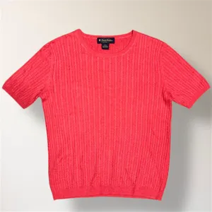 Brooks Brothers S Red Cashmere Silk Blend Cable Knit Short Sleeve Sweater Preppy thumbnail 6