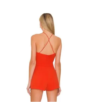 superdown Ruched Tie Romper in Poppy thumbnail 3