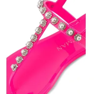 NEW STUART WEITZMAN Pearl Crystal-embellished Jelly Thong Sandals In Neon Pink thumbnail 7