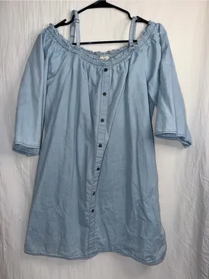 Speed Control New York Light Blue Chambray Cold Shoulder Mini Dress Women’s XL thumbnail 1