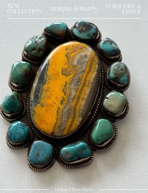 Handcrafted Pendant only - Bumblebee Jasper with Turquoise Large Size at 4” x 3” thumbnail 2