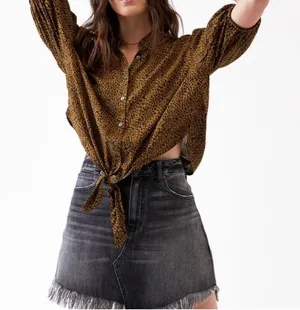 Free People Celia Leopard Print Tie-Front Blouse thumbnail 1