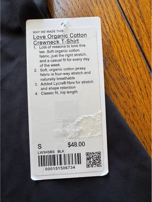 Lululemon Love Organic Cotton Crewneck T-Shirt Hip-Length Black Size Small NWT thumbnail 3