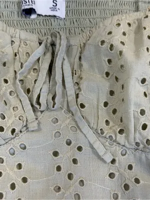 Hollister Puff Sleeve Smocked Eyelet Crop Top Sage Green Size Small S EUC thumbnail 6
