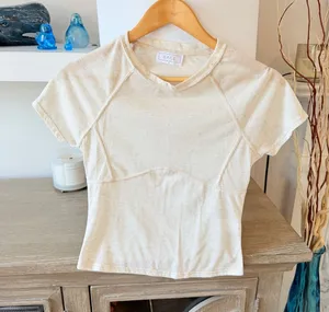 NWOT Sage The Label Short‎ Sleeve Tee Women's Cream Size Medium thumbnail 1