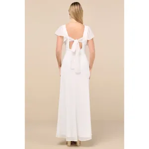 Lulus Simply Delightful White Tie Back Flutter Sleeve Maxi Dress Chiffon XL NWT thumbnail 2