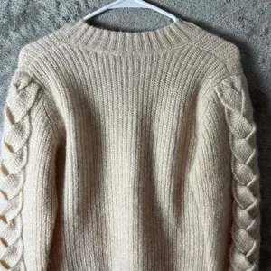Baldwin Wool Mohair Chunky Knit‎ Sweater Cream Cable Sleeve Cozy Minimalist XS thumbnail 3