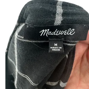 Madewell Collarless Shirtdress in Windowpane True Black‎ Size Medium thumbnail 12