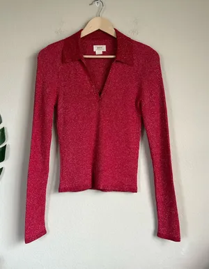 Anthropologie Maeve Ribbed Polo Top thumbnail 1