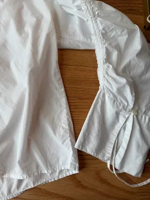 Free People Cotton Brown Eyed Girl White Poplin Ruched Tie Sleeve Shirt S thumbnail 9